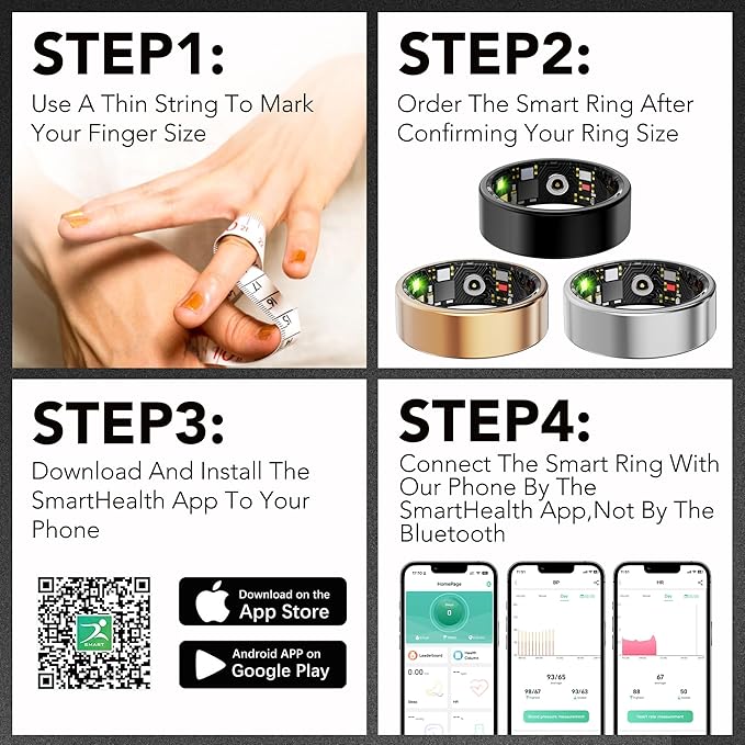 Smart Health Ring for Women Men Fitness Tracker with Heart Rate, Blood Oxygen, Blood Pressure, Sleep Monitoring, Step Counting, IP68 Waterproof for iPhone and Android, No Subscription Fee, Black #7