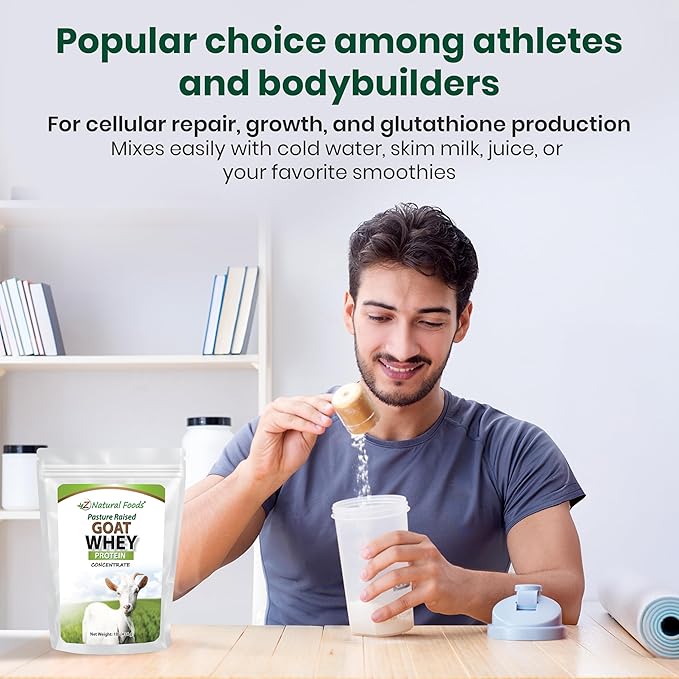 Z Natural Foods Goat Whey Protein Powder Concentrate - Undenatured, Unflavored, Pasture Raised Whey - Clean Goat Protein Powder with Vital Proteins for Weight Management, Immune Support, Fitness, 1 lb