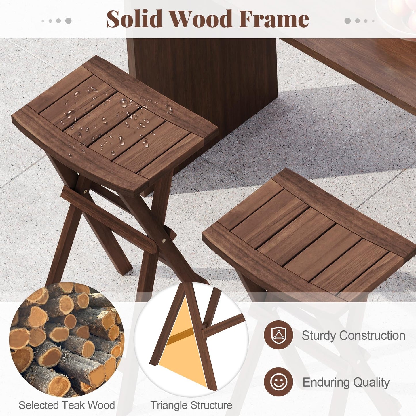 COSTWAY Folding Wooden Bar Stools Set of 2, 30-inch Height Backless Saddle Stools with Footrest, Foldable Chairs for Kitchen Island, Counter, Patio, Indoor & Outdoor, No Assembly Required, Teak