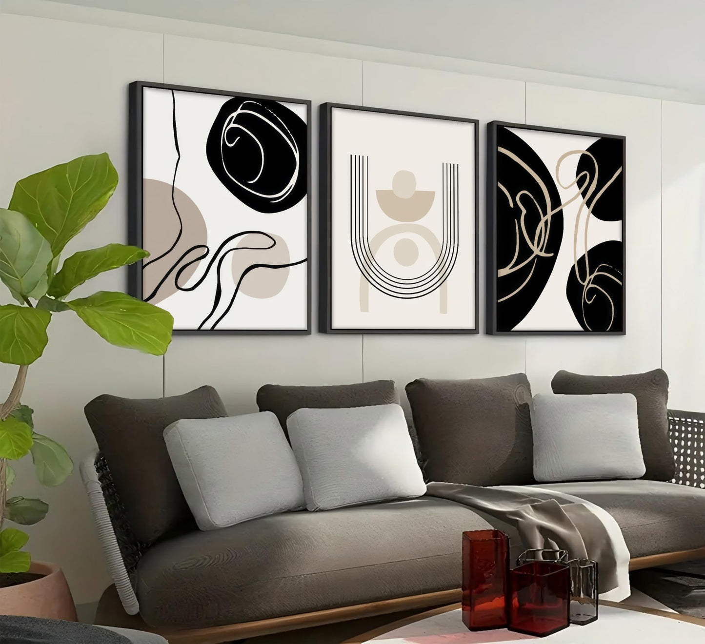 3Pcs Boho Neutral Geometric Wall Art Black and white minimalism Line Painting Wall Decor Mid Century Modern Abstract Poster Print Artwork for Living Room Bedroom Bathroom Home Decoration Unframed