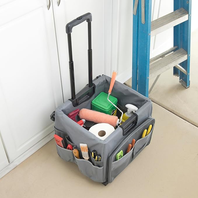 Mobile Folding Utility Cart with Canvas Storage Organizer Bag, Rolling Cart, Dark Grey/Grey