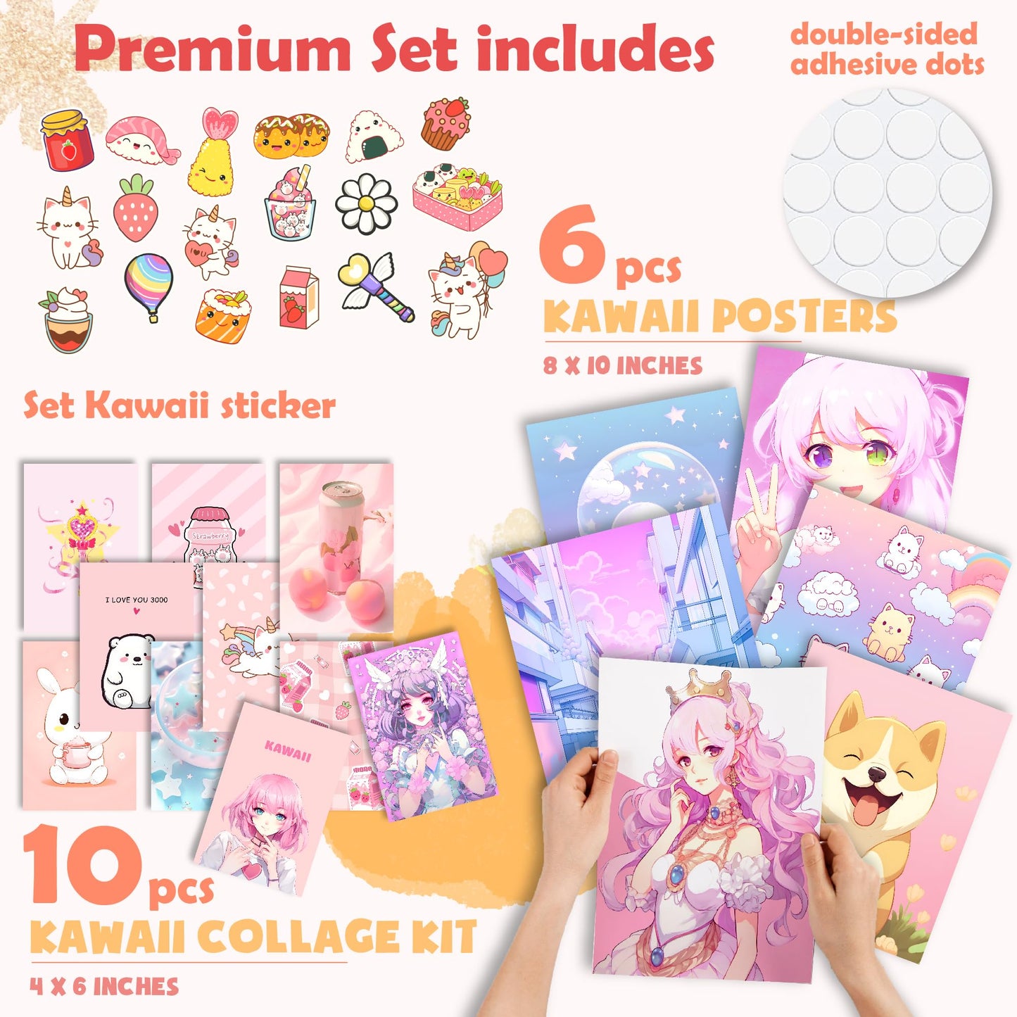 97 Decor Kawaii Wall Art Poster - Cute Anime Room Decor Aesthetic Collage for Bedroom, Dormitory, Kids Room (8x10 UNFRAMED)