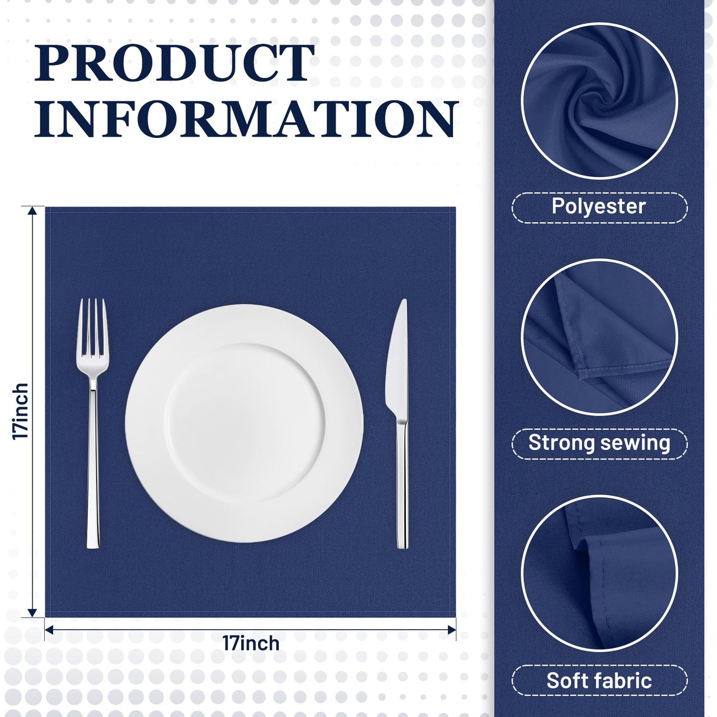 SuperO Set of 80 Cloth Napkins 17 x 17 Inch, Polyester Solid Washable Dinner Napkins with Hemmed Edges,Great for Restaurant, Wedding and Party(Navy Blue)