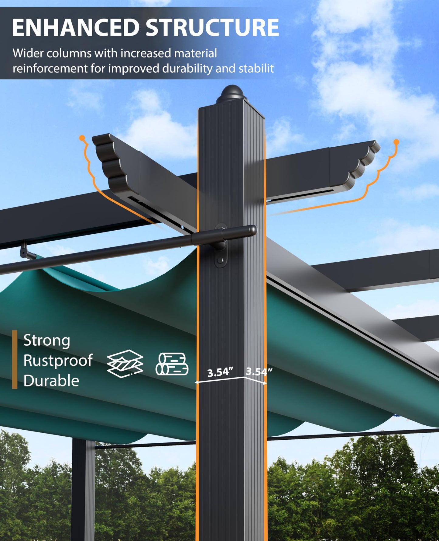 GarveeTech 10x10 ft Pergola Gazebo with Adjustable Canopy, Heavy-Duty Aluminum Sun Shelter with Faux Wood Finish for Outdoor Patio, Deck & Garden, Blue+White