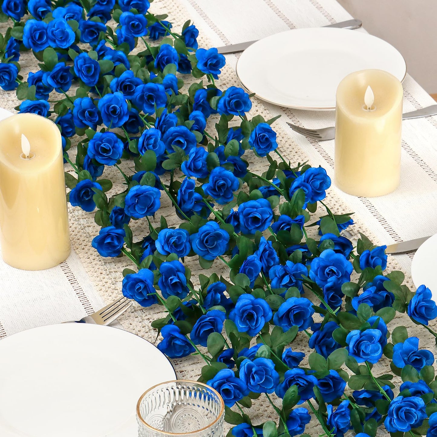 KHOYIME 9 Pack 72 FT Artificial Flower Garland, Fake Blue Roses Vines Silk Flowers Faux Plastic Outdoor Hanging Floral Ivy Garland Decoration for Wedding Arch Bedroom Home Wall Backdrop Room Decor