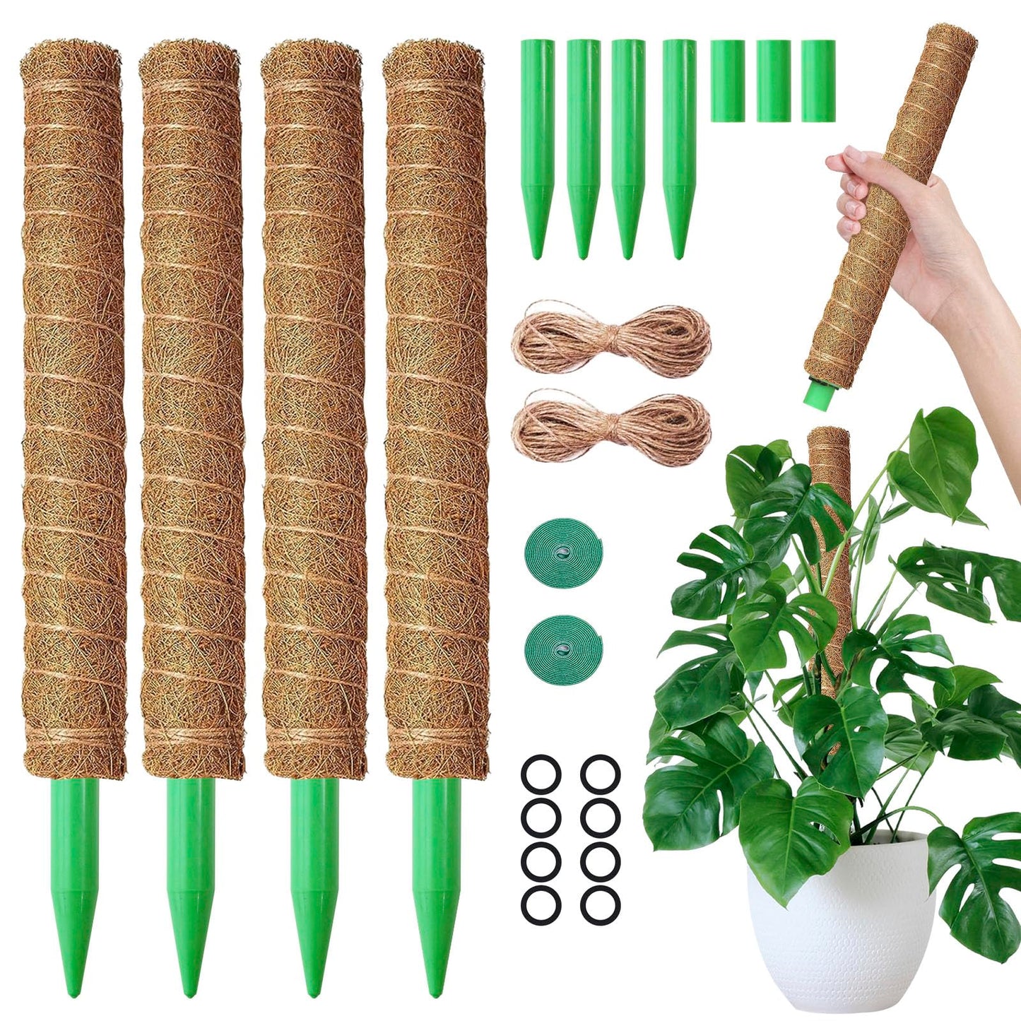 4 Pack 20 Inch Moss Poles, Stackable Moss Pole Monstera Plant Support, 66 Inch Tall Plant Stakes for Climbing Plants Indoor, Coir Plant Support Stick Stand for Potted Plants, Pothos, Philodendron