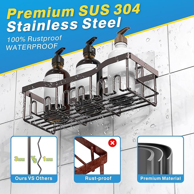 5-Pack Shower Caddy, No Drill Adhesive Shower Organizer, Rustproof Stainless Steel Bathroom Organizer, Space-Saving Bathroom Shelves for Apartment Essentials, Kitchen Storage Home Decorr-Larger