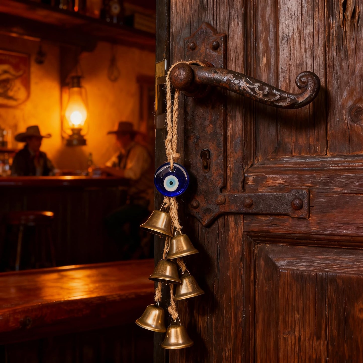 2 Pieces Witch Bells for Door Knob Protection,Witchy Wicca Decor Clear Negative Energies with Blue Evil Eyes,Witchcraft Supplies for Boho Home Room Decor (A)