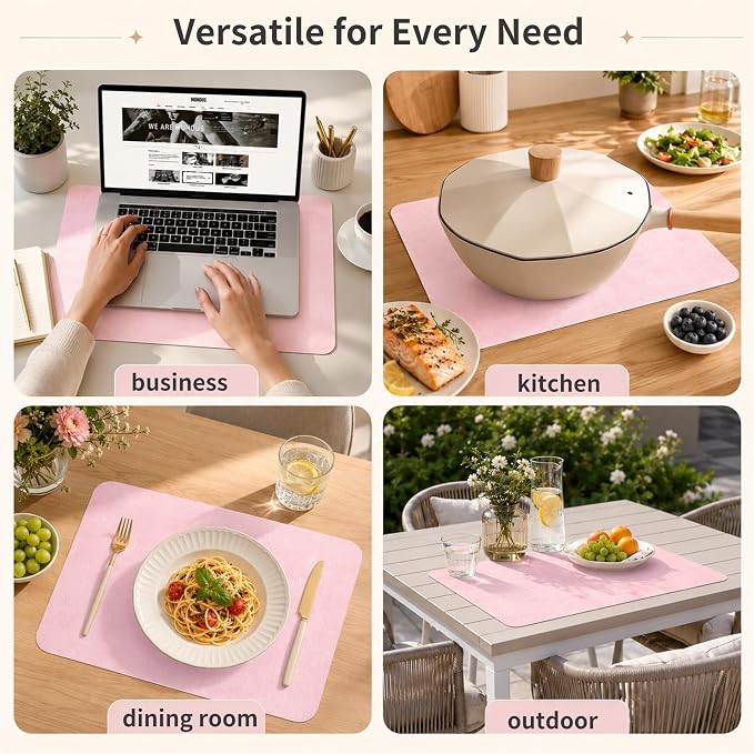 Maxpearl Faux Leather Placemats Set of 4 - Waterproof - Wipe Clean - Heat Resistant - Anti Slip Dining Table Place Mats, Suitable for Indoor & Outdoor Use, 17’’×12’’, Light Pink