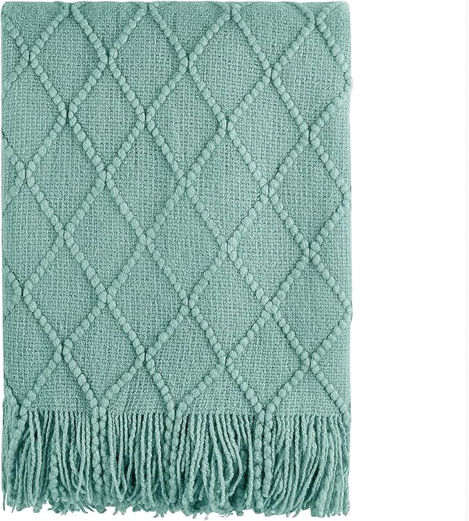 BOURINA Dark Cyan Throw Blanket 50x60 Inches Throw Textured Solid Soft Sofa Couch Decorative Knit Blanket