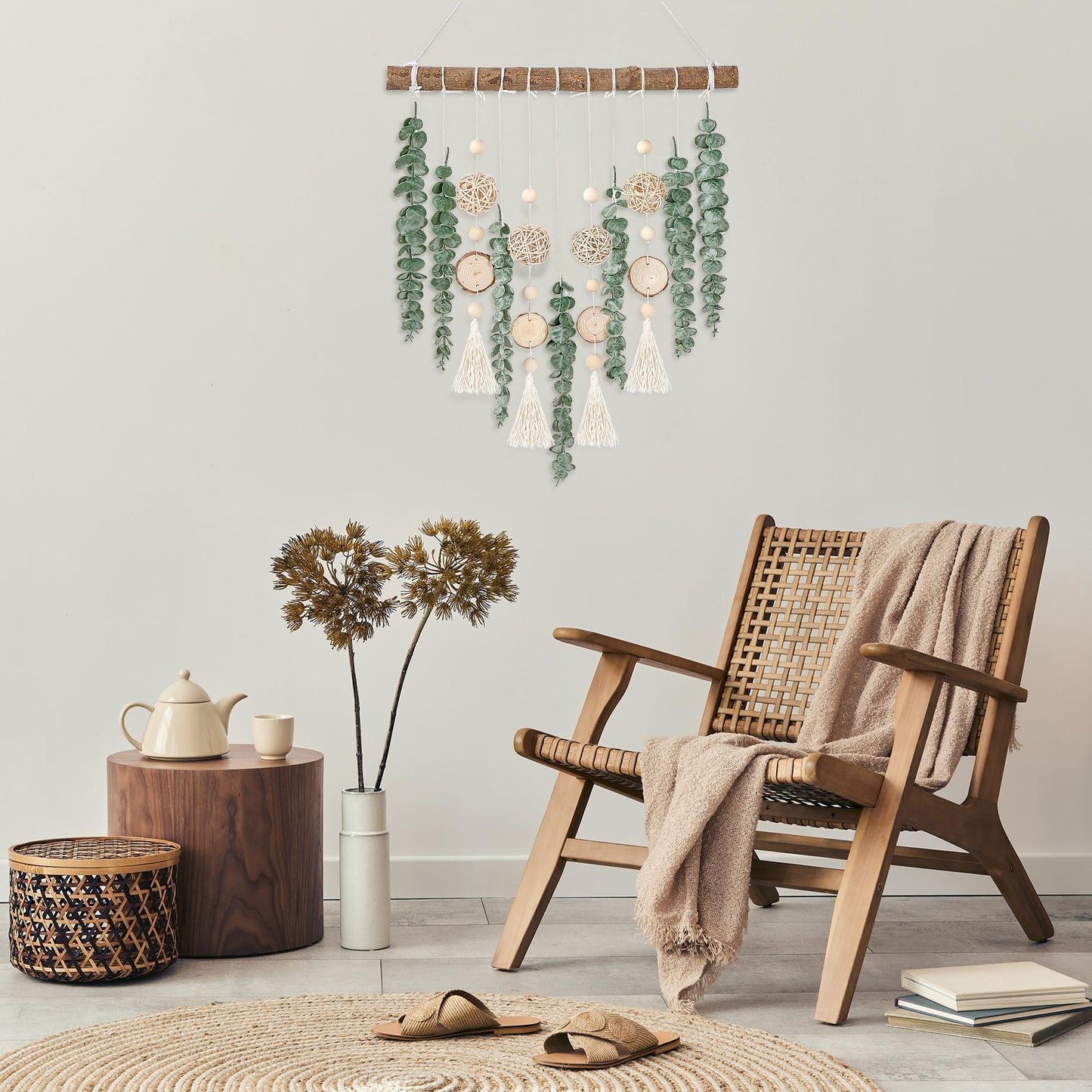 Sggvecsy 21’’ Eucalyptus Wall Hanging Decor Artificial Eucalyptus Plant Fake Greenery Leaves Boho Wall Decor with Wooden Stick for Bathroom Bedroom Kitchen Rustic Farmhouse Home Living Room Decoration