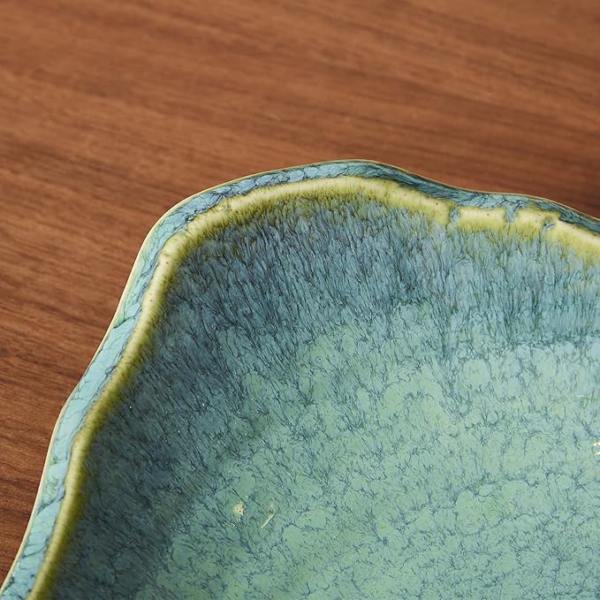 Large Ceramic Decorative Bowl, 12" Green Reactive Glaze Centerpiece Bowl, Modern Coffee Table Decor, Entryway Catchall Key Bowl, Decorative Fruit Bowl for Dining Table Living Room (12'')