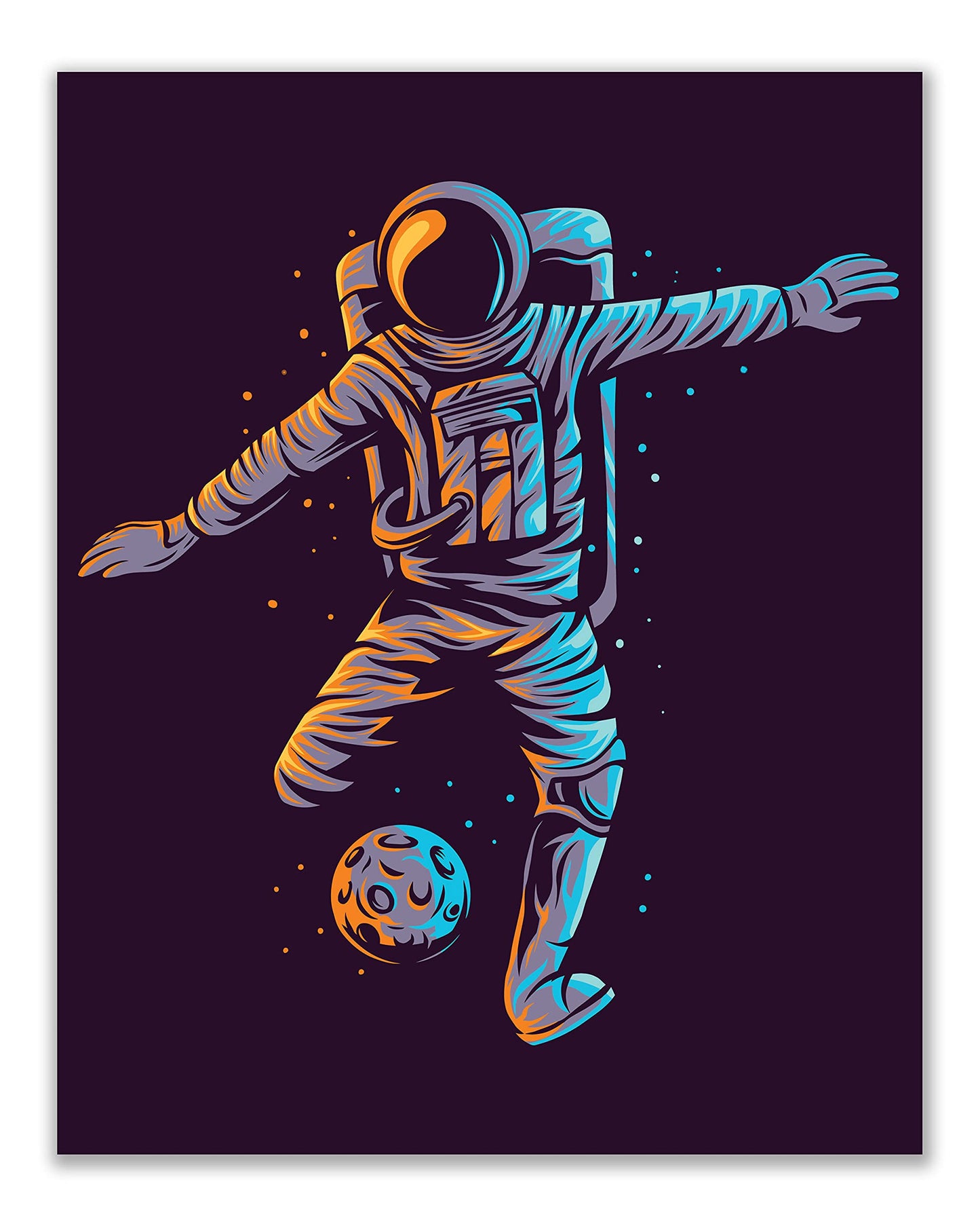 Astronaut Soccer Wall Art Prints - Sports Space - Set of 3 (8x10) Poster Photos - Man Cave- Bedroom Decor