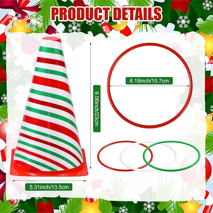Leitee 6 Sets Candy Corn Ring Toss Game Plastic Cones Ring Toss Combo Set Mini Traffic Cones Toss Game for Sports Training Garden Backyard Outdoor Activities