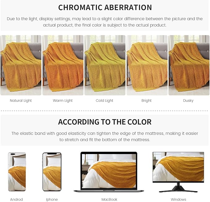 BOURINA Chenille Throw Blanket for Couch Sofa Chair Bed Home Decoration, Soft Warm Cozy Blanket for All Season（50" x 60", Yellow）