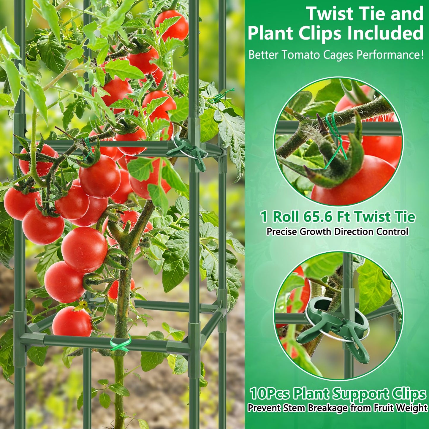 SprintGy 3 Pack Square Tomato Cages, 49'' Tall Heavy Duty Steel Tomato Trellis Kit for Garden, Plant Support Tower Stakes Cucumber Pepper Trellis for Climbing Vegetable Flowers
