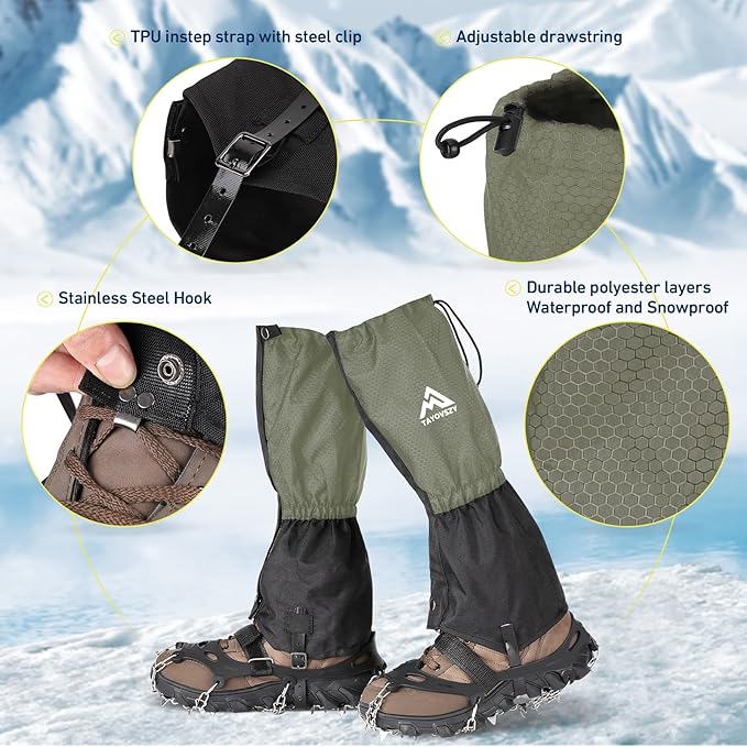 Gaiters for Hiking ??Waterproof and Breathable Leg Gaiters for Women and Men Boots, Adjustable Lightweight Shoes Gaiters for Hunting, Hiking, Mountaineering, Snow Gaiters for Hiking Boots
