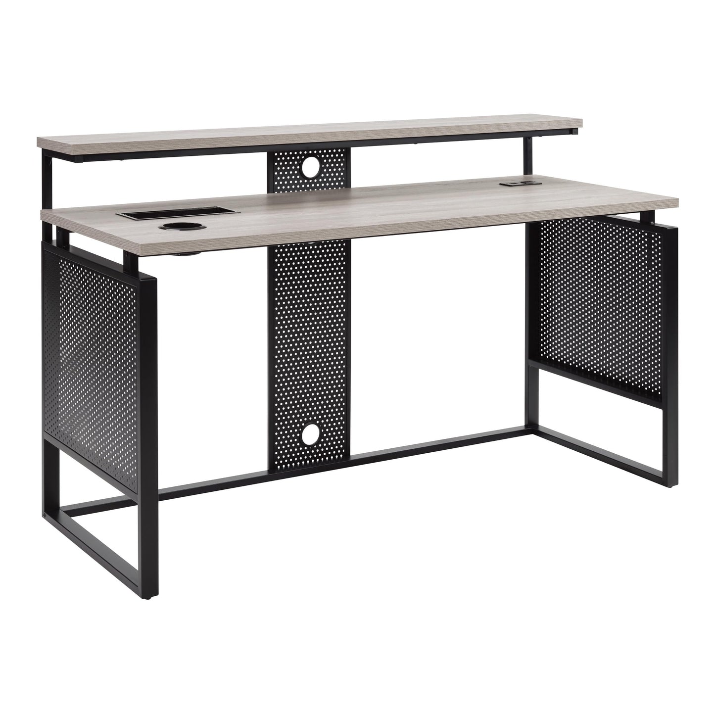 OSP Home Furnishings Ace Contemporary Modern Home Office Desk with Shelf, Rectangular with Grey Taupe Finish