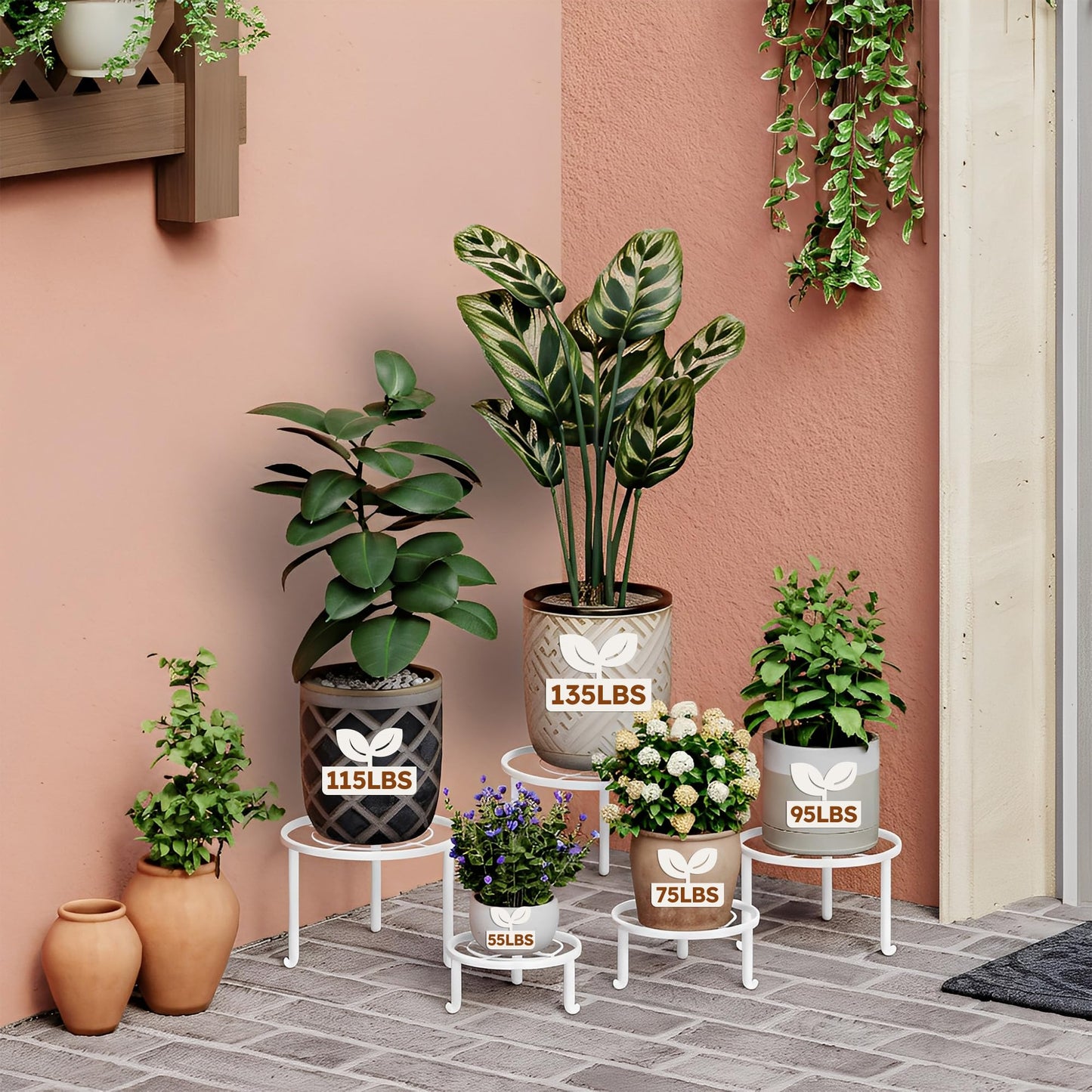 NQW 5 Pack Metal Plant Stand Indoor Outdoor Anti-Rust Iron Flower Pot Stand Holder, Round Black Display Rack Flower Stand Plant Holders for Living Room,Balcony,Garden