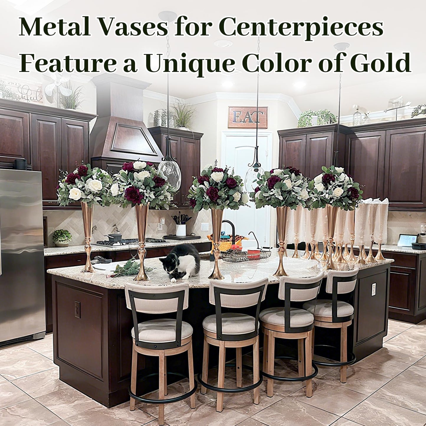 Gold Vase for Wedding Centerpiece, 2Pcs Metal Trumpet Vase 22" Tall Flower Stand for Wedding Table Centerpiece Decoration Floral Arrangement for Reception Bridal Party Decor