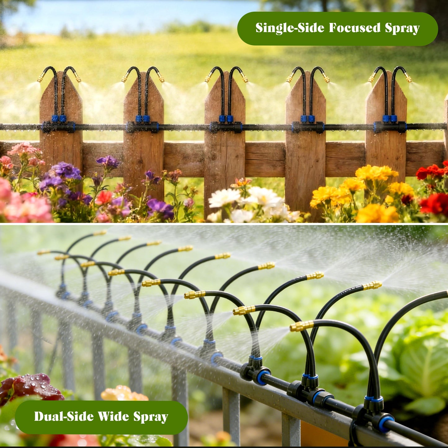 Drip Irrigation System for Garden, Automatic Watering System with Adjustable 360° Copper Spray Nozzles, DIY Drip Irrigation Kit for Yard, Lawn, Greenhouse, Raised Beds & Potted Plants (40FT)