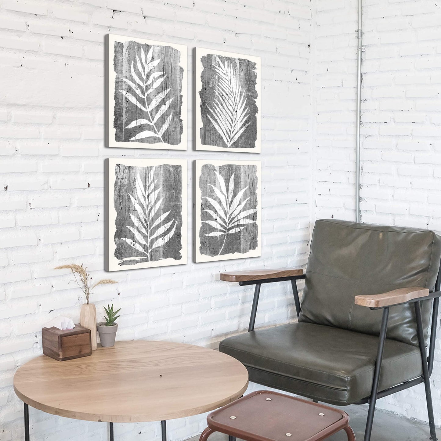 artopia Black and White Botanical Pictures: Grey Leaf Canvas Wall Art, Minimalist Plant Painting for Bathroom, 16"x12" Decor