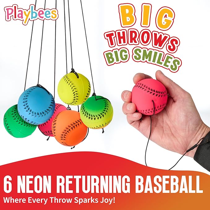 Wrist Baseballs Neon Reactive - 6 Pack - Practice Sports Balls for Fun Outdoor Activity for Kids - Spring Training, Party Favor, Baseball Season Gift, Sports Team Party Bag Filler