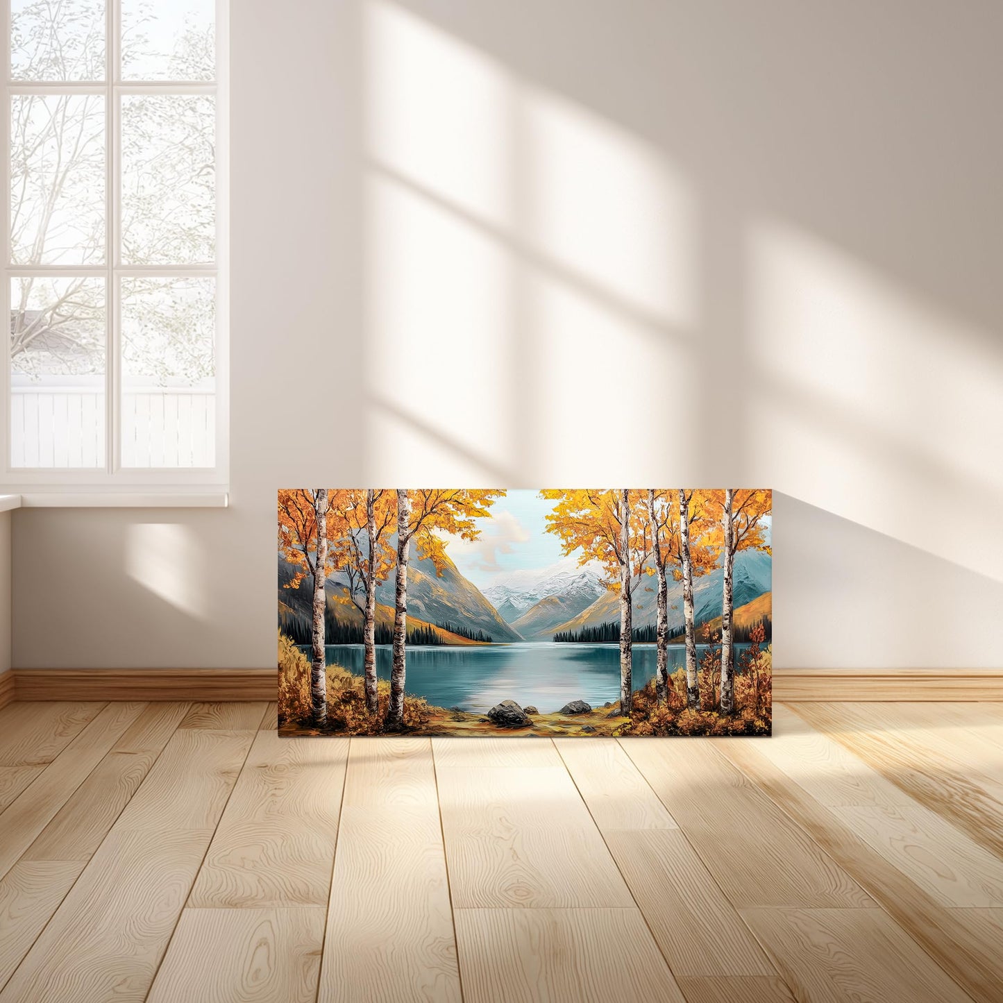 SLYCAY Large Landscape Wall Art Prints, Goden Birch Tree Forest Canvas Painting Pictures, Nature Lake Mountain Wall Farmhouse Decor, Modern Artwork Living Room Bedroom Bathroom Office 20"X40"
