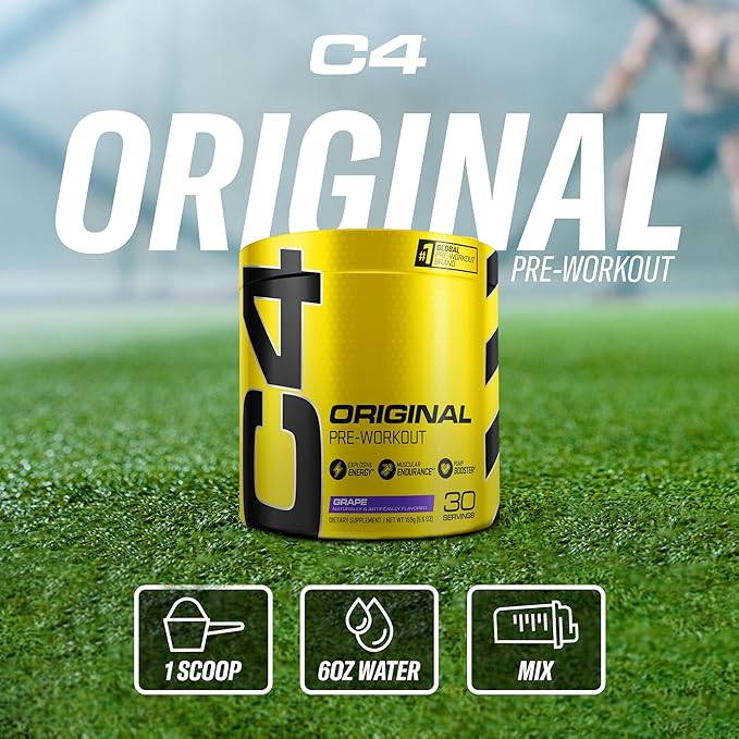 Cellucor C4 Original Pre Workout Powder Grape Sugar Free Preworkout Energy for Men & Women 150mg Caffeine + Beta Alanine + Creatine - 30 Servings (Packaging May Vary)