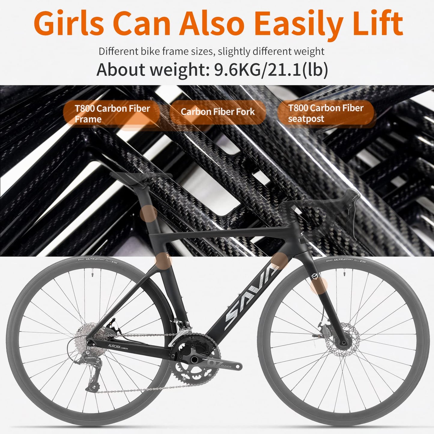 SAVADECK Carbon Disc Road Bike, Integrated Design Racing Bicycle Carbon Frame Carbon Fork with Shimano SORA R3000 Derailleur System 18 Speed Disc Brake Road Bike for Men or Women(White,56cm)