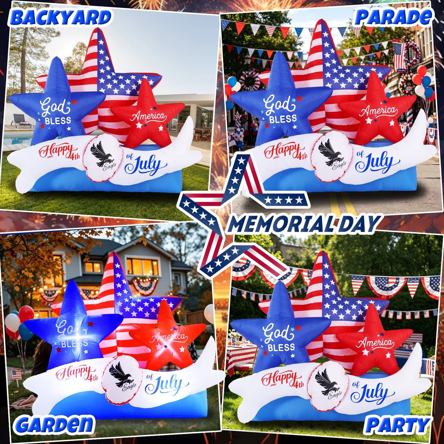 GIFTFIND 7.2FT 4th of July Inflatables Outdoor Decorations, Inflatable Star Decoration, Built in LED Lights Blow up Memorial Patriotic Inflatable Independence Day Decor for Party Procession Yard