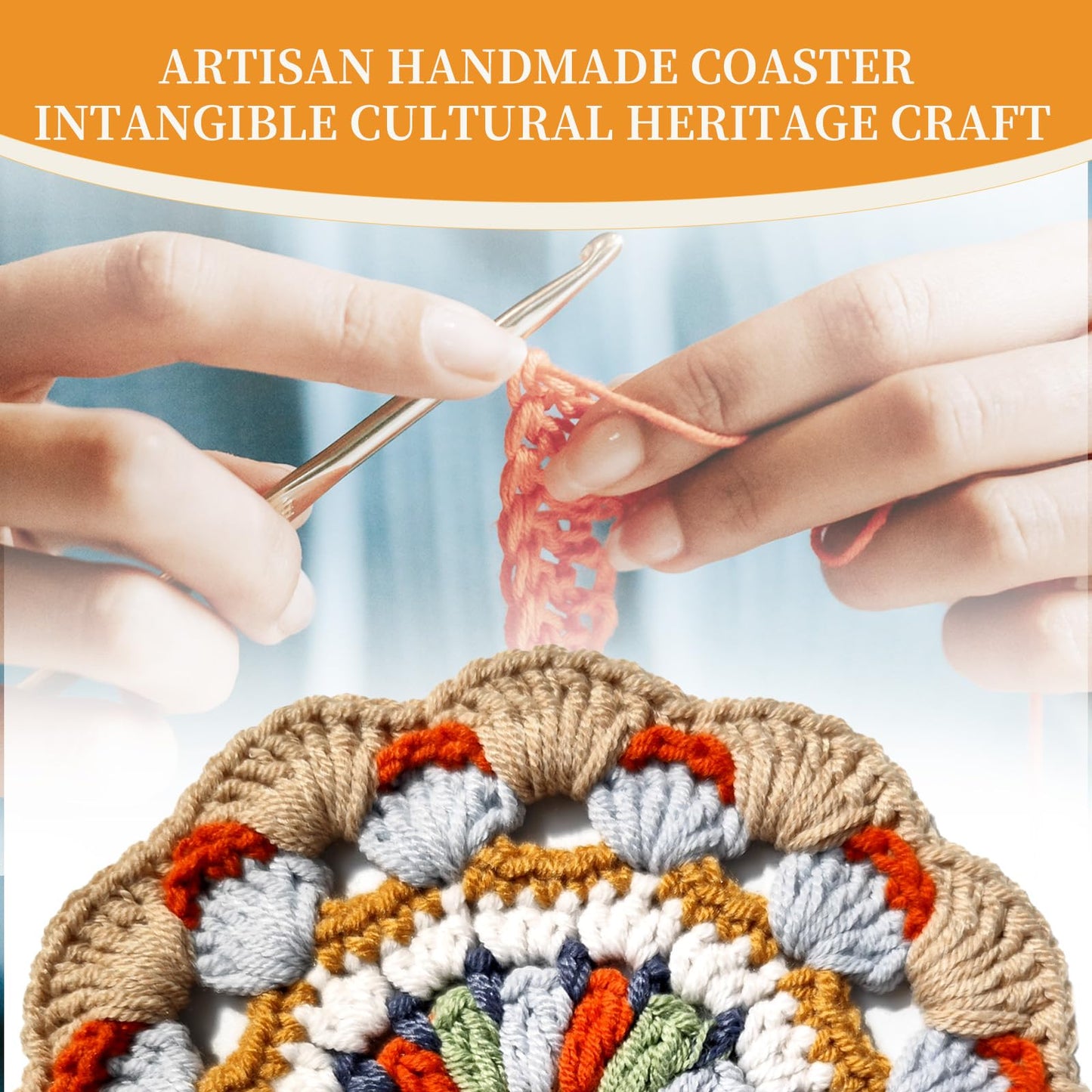 5.9 Inch Handmade Crochet Coaster, Non-Slip Cotton Drink Coaster with Oriental Traditional Nine-Color Deer Mural Motif, for Home Office Use, for Art Lovers & Housewarming
