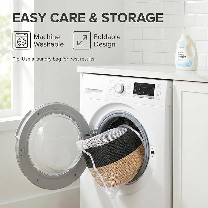 JMvicyroam 115L Extra Large Blanket Basket for Living Room - Woven Cotton Rope Laundry Hamper with Reinforced Handles - Storage Bin for Pillows, Comforters & Toys - Machine Washable,Black&Jute