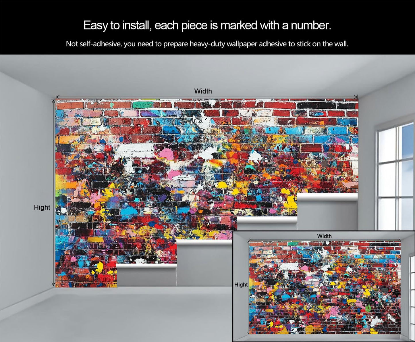 Imitation Brick Graffiti Wallpaper Mural, Cool Graffiti Photo Wall Mural, Wall Stickers Wallpaper for Teen Boys Bedroom Living Room TV Background Hotel Bar Decor - 98.4" W x 68.9" H