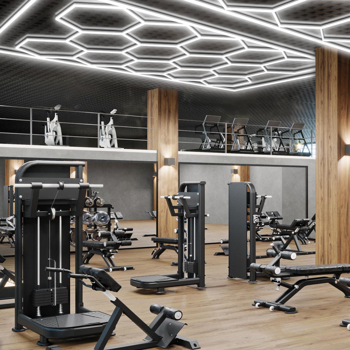 BRILLIHOOD Hexagon Garage Lights Honeycomb LED Hex Light, 672W, 80640LM, 6500K Super Bright, 14 Grid Systems Car Detailing Lights with Rectangular Frame for Garage Warehouse Workshop Basement Gym