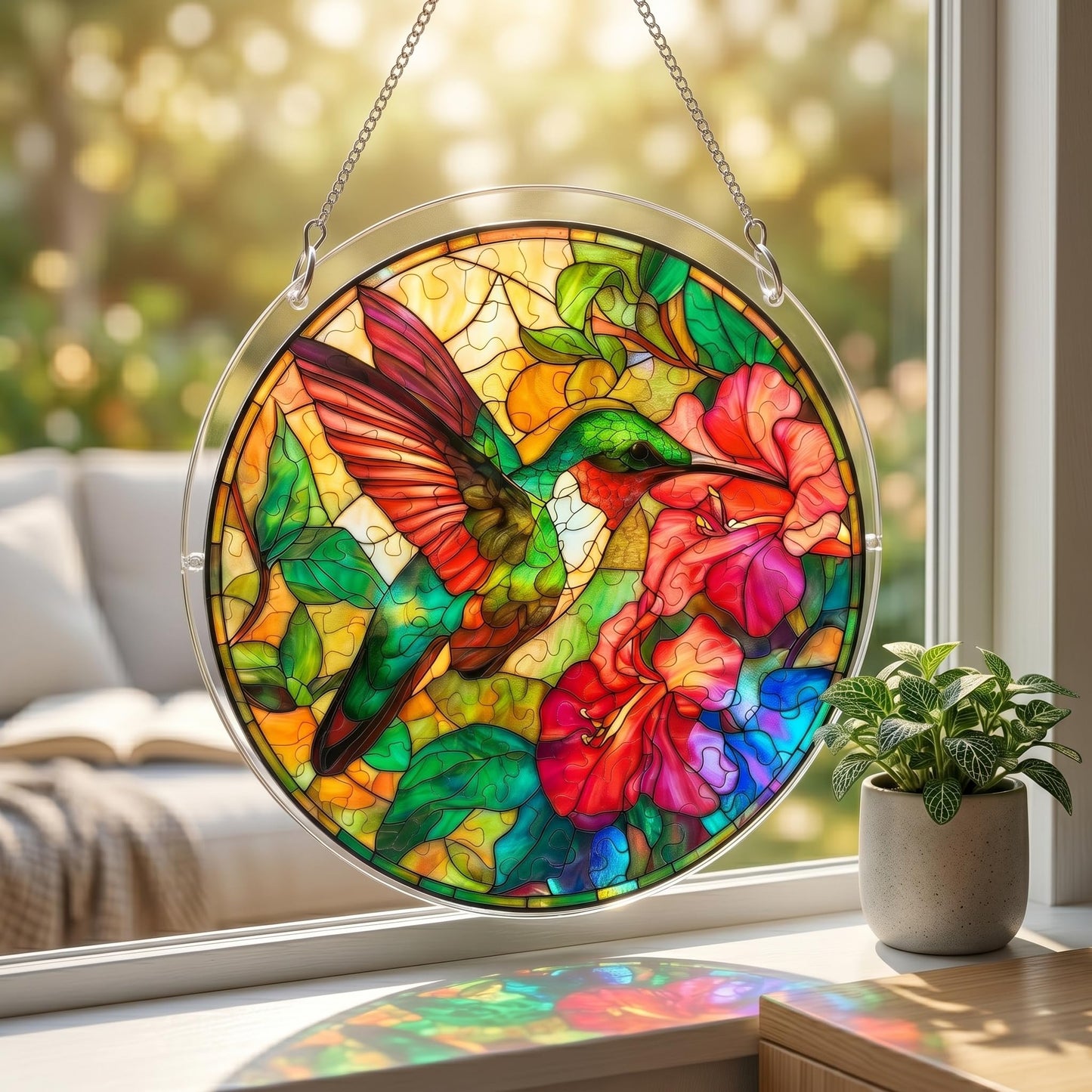 Acrylic Puzzles Suncatcher, 9.8 Inch Hummingbird Window Suncatcher Acrylic Puzzle, DIY Acrylic Suncatcher Jigsaw Puzzle Home Decor Art Gift