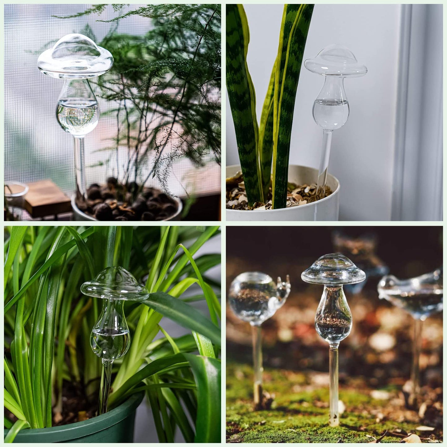 Kingbuy Mushroom Shaped Self-Watering Globes - 2 Pack Glass Automatic Plant Waterer for Indoor Outdoor Plants, Water Bulbs & Decorative Stakes for Plant Lovers