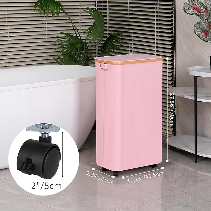 iEGrow 75L Laundry Hamper with Wheels,Clothes Hamper for Laundry,Laundry Basket with Lid and Inner Bag, for Laundry Room, Bedroom, Dormitory Storage,Pink