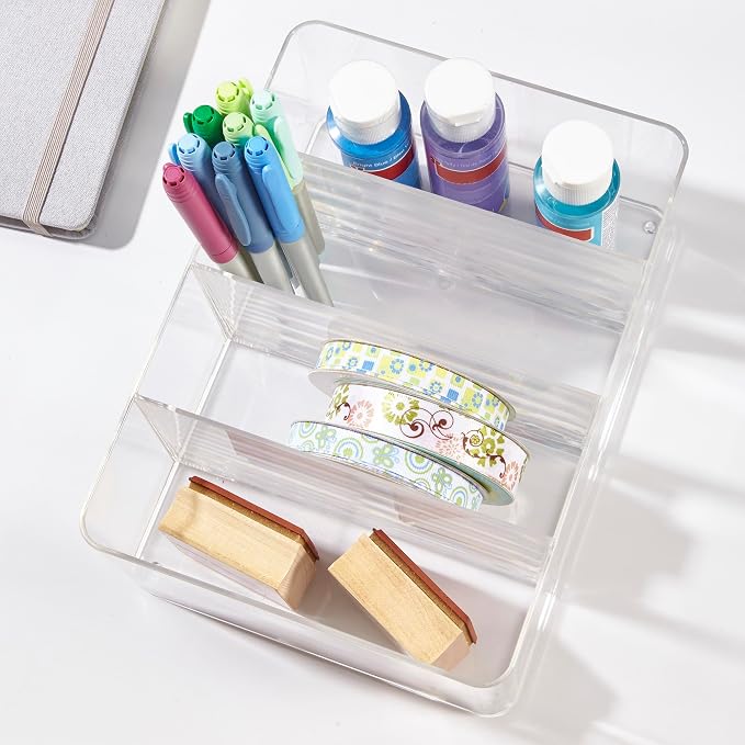 STORi 4-Compartment Clear Plastic Organizer, Rectangular Divided Makeup and Vanity Storage Bin, Use Upright for Eyeshadow Palettes, Made in USA