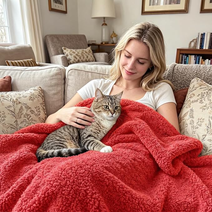 Exclusivo Mezcla Fleece Bed Blankets Queen Size, Ultra Soft, Lightweight and Fuzzy Red Blanket for Women, Home Decor, 90x90 Inches