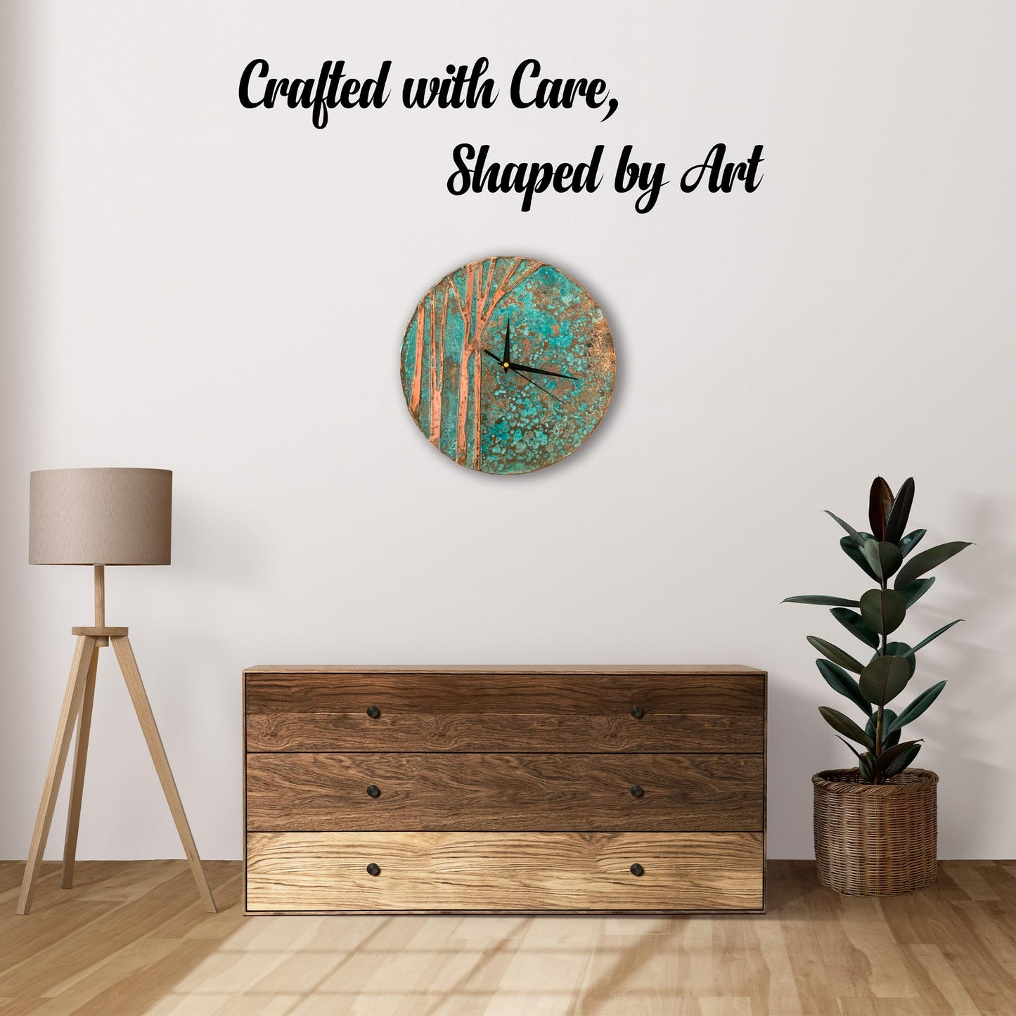 nooc art Handmade Copper Wall Clock Artisan Touch in Every Piece - Tree of Time Wall Decor Copper Clock for Living Room, Office, Kitchen & Bedroom (11 Inch)