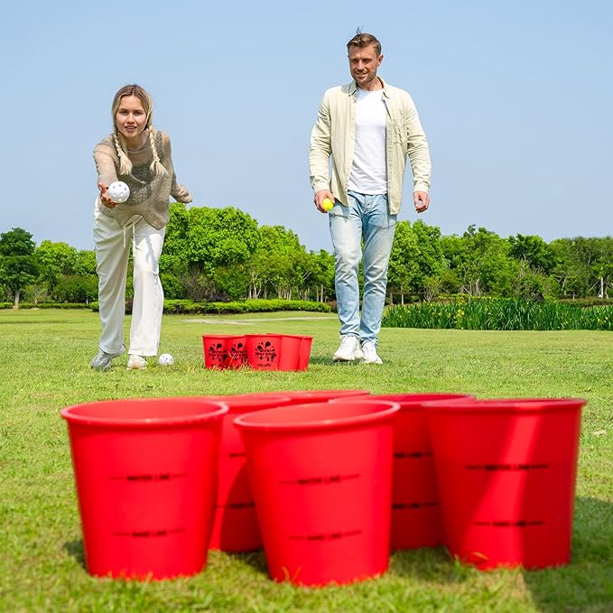 ropoda Giant Yard Pong,Yard Games with Durable Buckets and Balls - Choose Red Large, XL, or Green - Glow in The Dark, Outdoor Game with Carry Bag for The Beach,Lawn, Great Gift Choice for Families