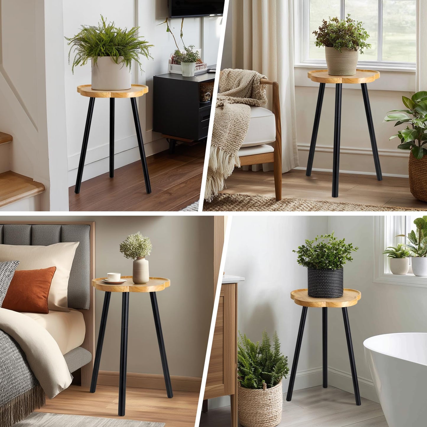 KINNARY Plant Stand Indoor, Wood Plant Table Plant Holder with Raised Design,Heavy Duty Metal Flower Pot Stand, Mid Century Modern Home Decor Small Side End Table（Clr.3-Flower 20" H）