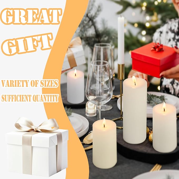 3 Pcs Ivory Pillar Candles Bulk Set，Hurricane Candlesï¼? Different Lengths ，Dripless Unscented Smokeless，Gives You a Better Atmosphere When Organizing Wedding or Event Party.