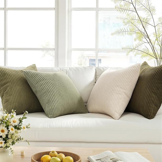 Topfinel 20x20 Pillow Covers Set of 4 Mordern Nordic Green White Throw Pillow Cover Soft Corduroy Cushion Cases Spring Home Decor for Couch Bed Sofa Living Room Forest Green