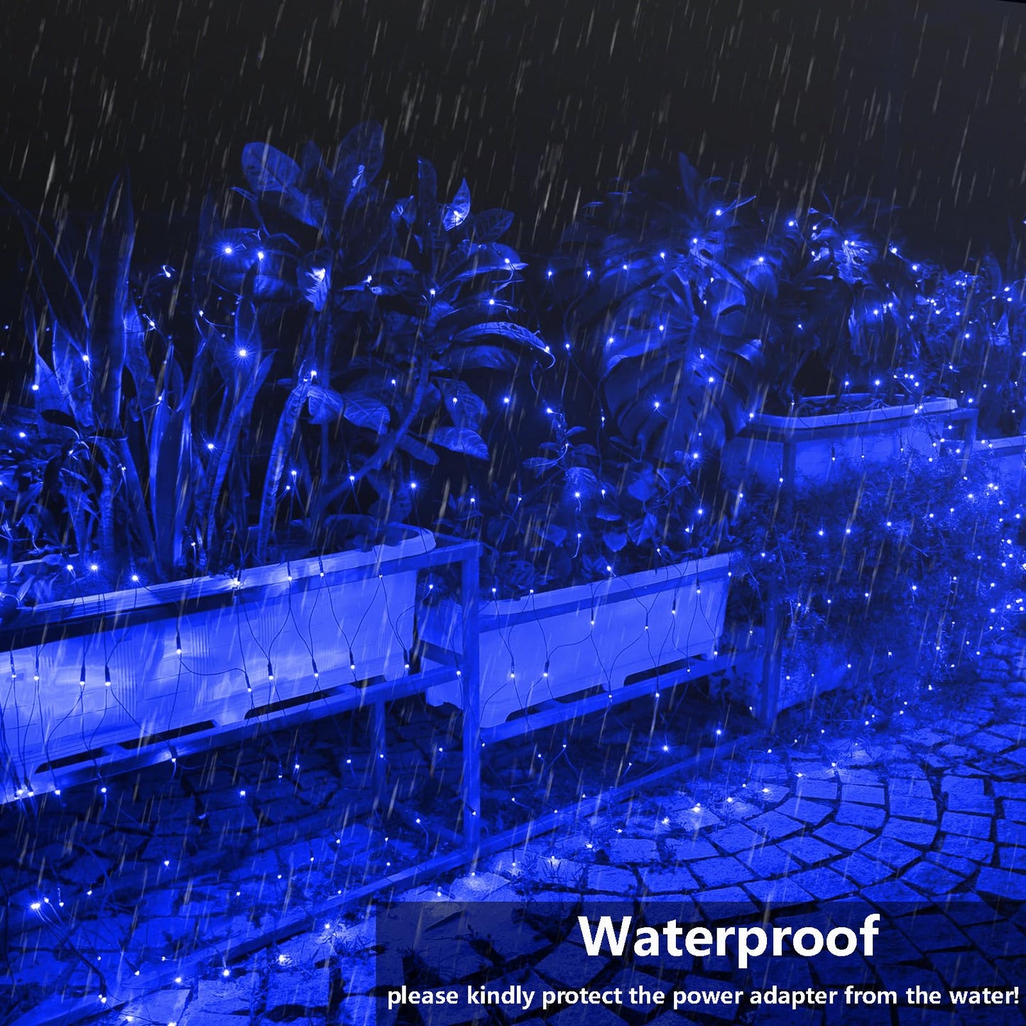 iBaycon 4ft x 6ft Christmas Net Mesh lights, 8 Modes Timer Connectable Waterproof Christmas Lights for Trees, Bushes, Wedding, Garden, Outdoor Decorations (Blue, 1PACK)