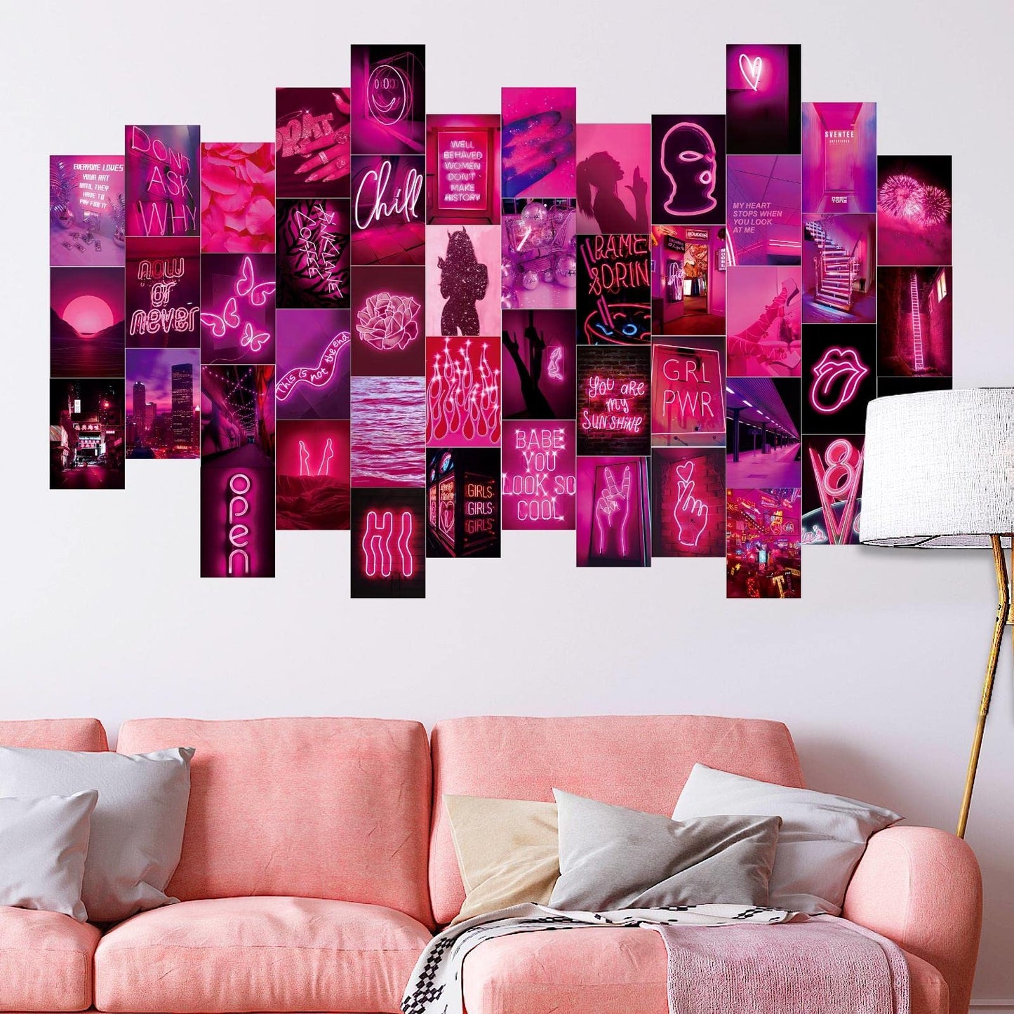 LCLAIDYDY 50 PCS Wall Collage Kit Aesthetic Pictures, Pink Neon Room Decor Posters for Room Aesthetic, Dorm Photo Wall Decor for Teen Girls, VSCO Girl Bedroom Decor (4x6 Inch)