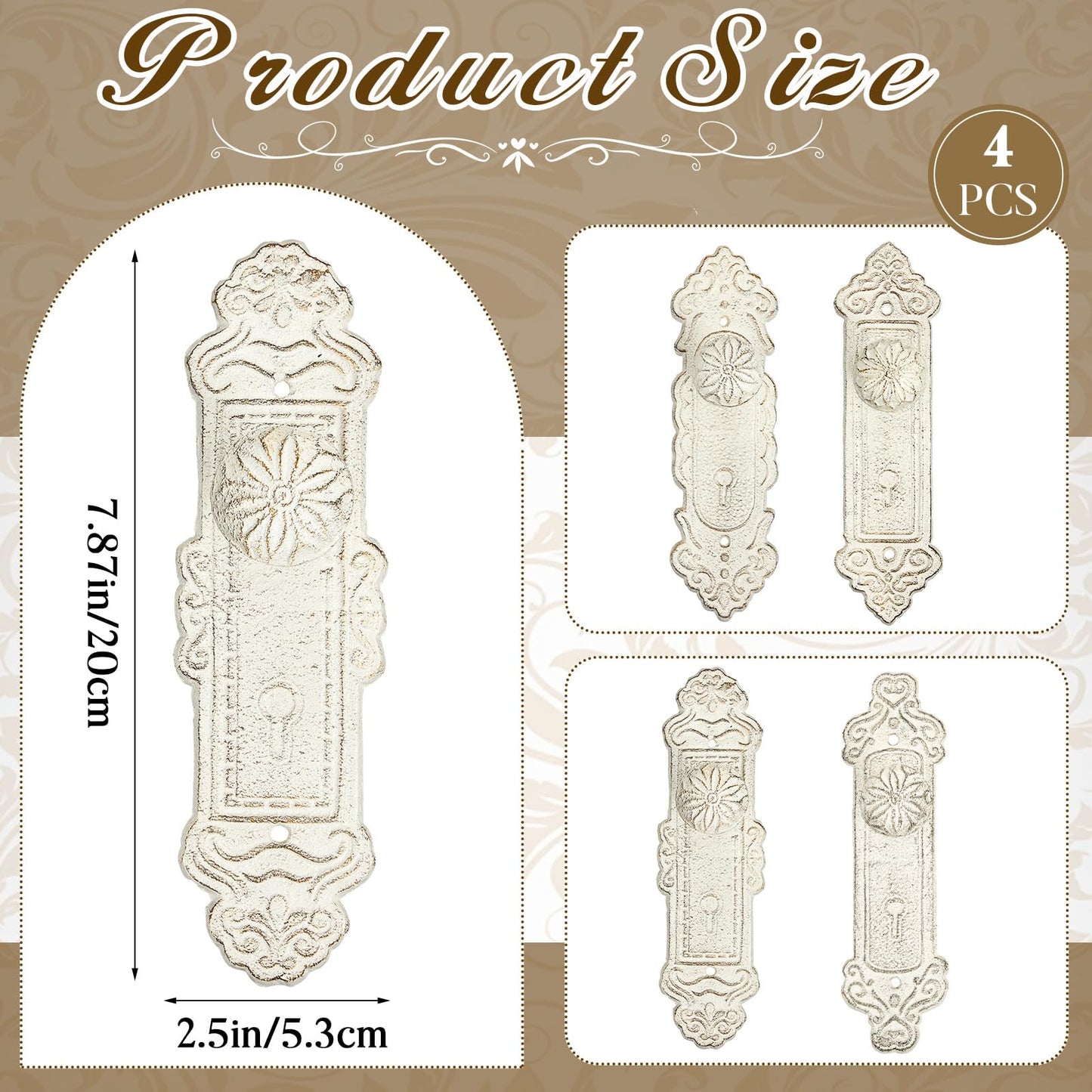 GlikCeil 4 Pcs Shabby Chic Hooks Decorative Wall Mounted with Screws and Anchors, Rustic White Cast Iron Hooks Door Knob Shabby Chic Country Decor for Coat Hats Bags Scarves Hallway Kitchen (Rustic)