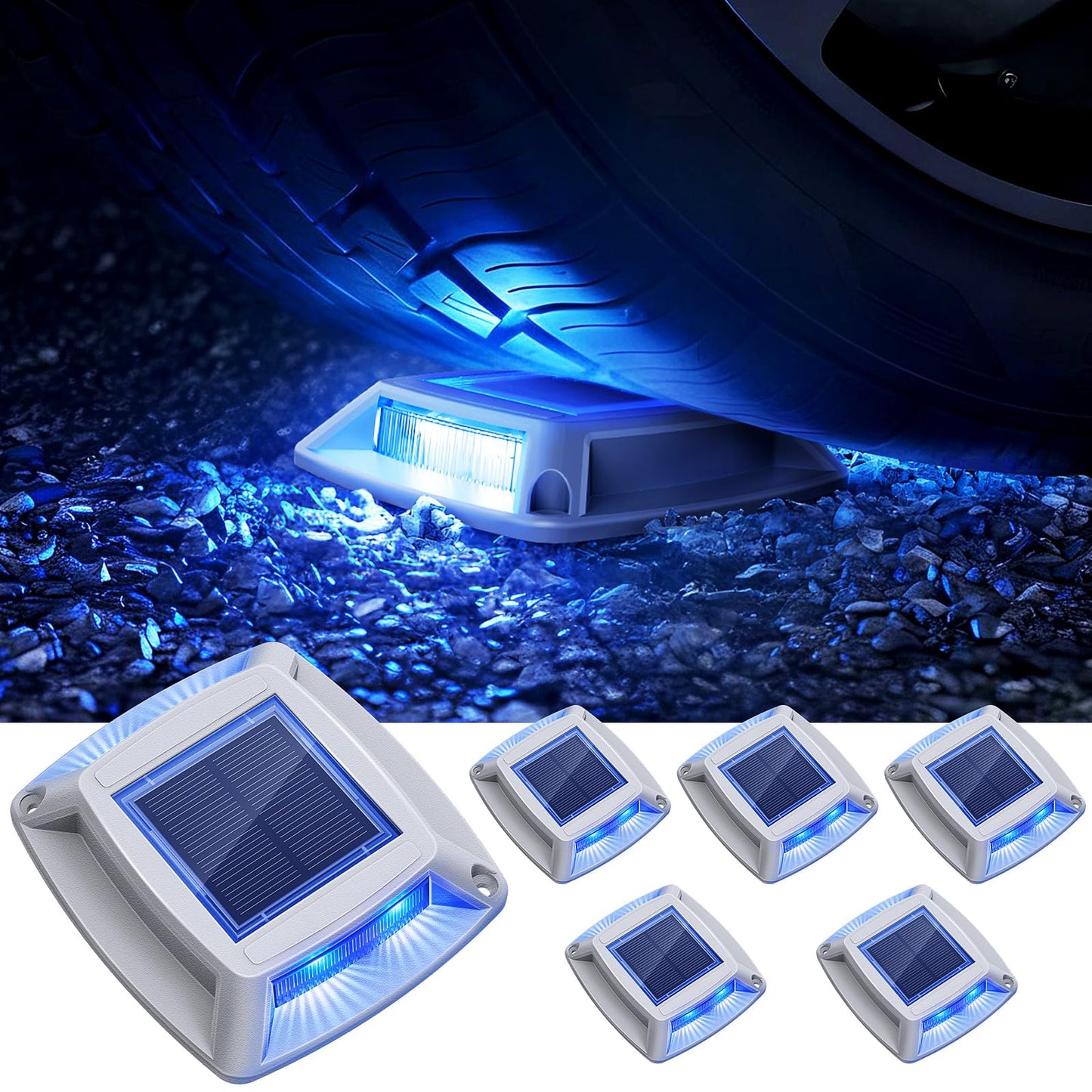 Etetale Solar Driveway Lights Outdoor 6 Pack, IP68 Waterproof Solar Powered Driveway Marker Deck Dock Lights for Steps Pathway Walkway Sidewalk Garden Yard Stair Marine (Blue)