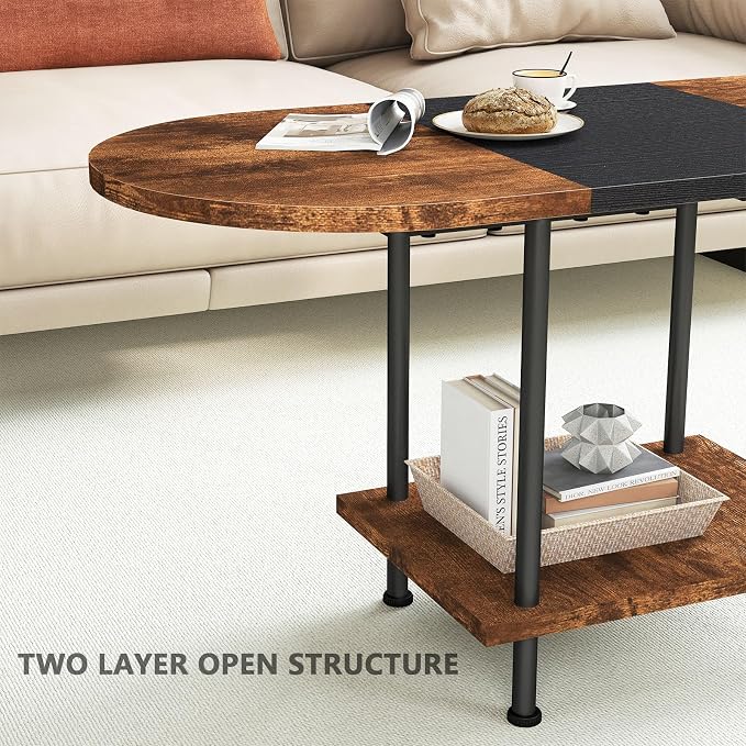 Coffee Tables, Modern Center Table with Storage Shelf, 2-Tier Table for Living Room, Modern Two-Tone Design (Mixed Brown)